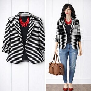 NWOT Soho Apparel Ltd Black White Striped Blazer | 3/4 Sleeve | Sz M/L